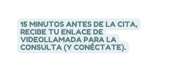 15 MINUTOS ANTES DE LA CITA RECIBE TU ENLACE DE VIDEOLLAMADA PARA LA CONSULTA Y CONÉCTATE